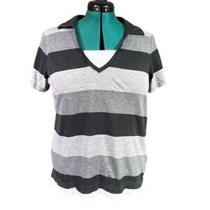 Venezia Lane Bryant Ladies Striped Collared T-Shirt Black Gray White Size 14-16